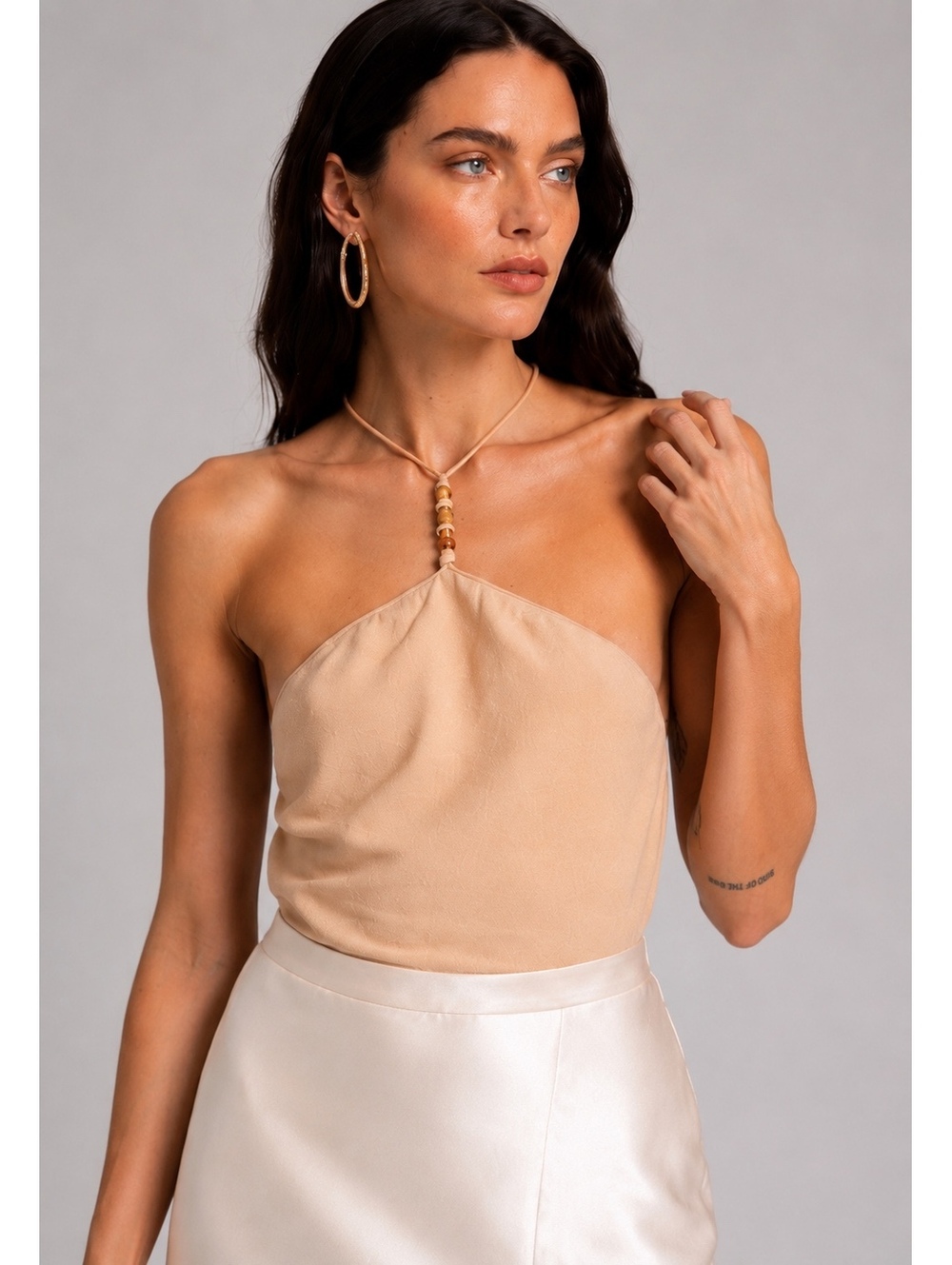 Bottega Veneta Cashmere Beaded Open Back Knit Bodysuit Tan S | NWT